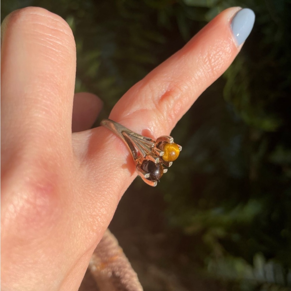 Sterling silver tiger eye double sphere vintage ring size 6 - Picture 5 of 8
